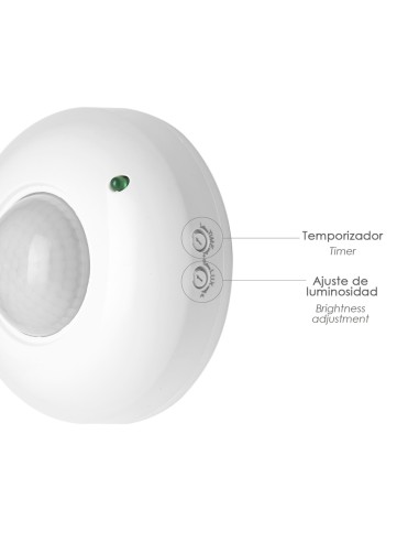 Detector De Movimiento Por Infrarrojos Con Sensor Crepuscular 360°. Ajustable