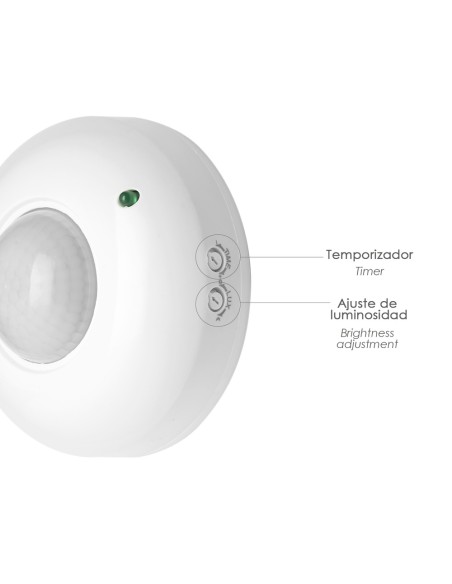 Detector De Movimiento Por Infrarrojos Con Sensor Crepuscular 360°. Ajustable