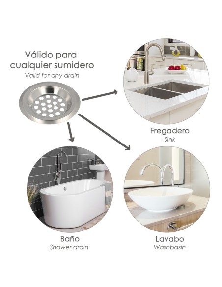 Filtro Cestillo Para Lavabo / Fregadero Inoxidable 6 cm.