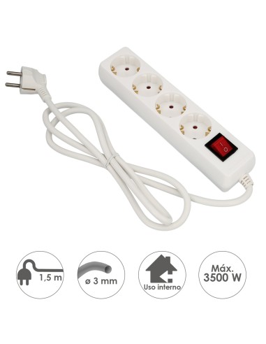 Base Multiple 4 Tomas Con Toma De Tierra Con Interruptor