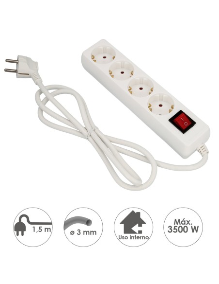 Base Multiple 4 Tomas Con Toma De Tierra Con Interruptor