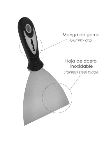 Espatula Acero Inoxidable Ancho 60 mm. Con Mango de Goma Ergonomico, Espatula Pintor, Espatula Masilla, Paletina, Paleta Rascar