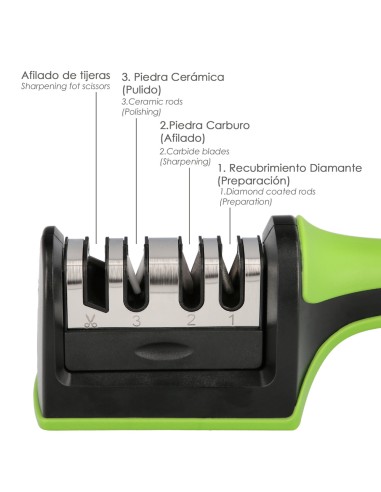 Afilador Cocina Cuchillos Tijeras, 4 Etapas Con Mango