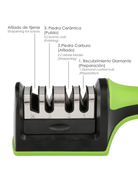 Afilador Cocina Cuchillos Tijeras, 4 Etapas Con Mango