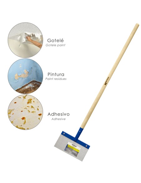Rascador / Rasqueta Para Techos, Suelos, Paredes 300x150 mm. Con Mango Madera 1200 mm. Fabricado en Acero