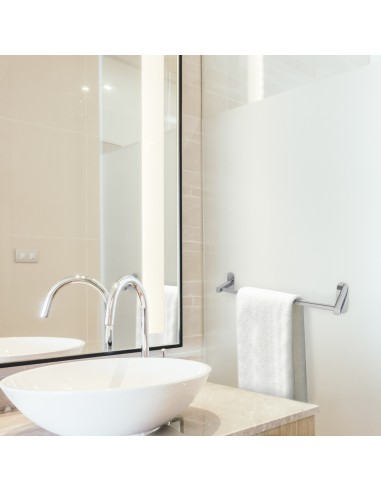 Toallero Barra 40 cm. Color Inox Con Efecto Espejo, Autoadhesivo Resistente, Porta Toallas, Toallero Adhesivo Pared/Mueble