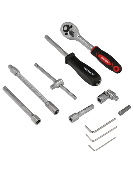 Juego Llaves De Vaso y Puntas 1/4" 46 Piezas. Con Apadtador. Cromo Vanadio, Kit Llave Combinada, Kit Carraca, Juego Llaves Vaso