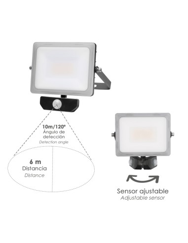 Foco Led Plano 30 Watt. Luz Blanca 4000º K IP 65 2400 Lumenes Con Sensor de Presencia
