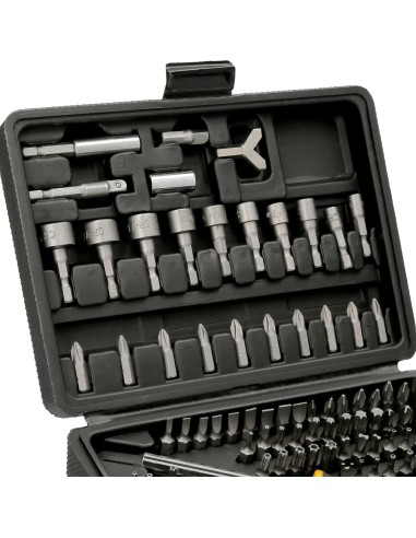 Juego Puntas con Destornillador 1/4" 122 Pzs. Con Apadtador. Cromo Vanadio, Kit Llave Combinada, Kit Carraca,