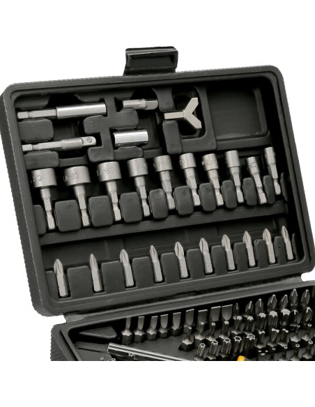 Juego Puntas con Destornillador 1/4" 122 Pzs. Con Apadtador. Cromo Vanadio, Kit Llave Combinada, Kit Carraca,