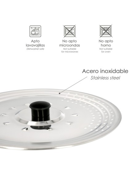 Tapadera Multiusos Acero Inoxidable Ø 28 cm. Uso Tapa Anti Salpicaduras y Escurridor. Tapadera Adpatable Diferentes Medidas