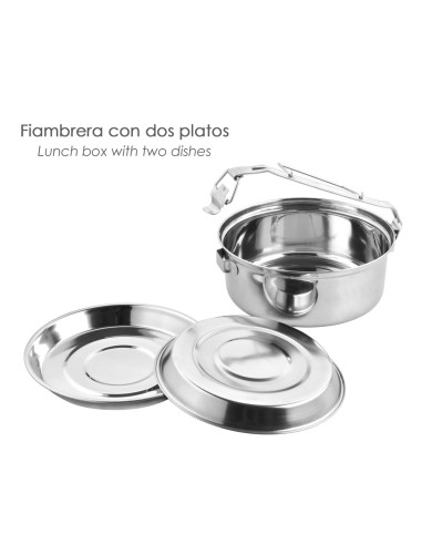 Fiambrera Metalica De Acero Inoxidable Con 2 Platos Ø 16 cm. Lunch Box, Fiambrera Metalica, Porta Alimentos Metalico,