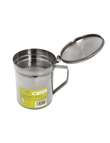 Grasera Acero Inoxidable Para Carne, Aceitera Aceite Usado 0,5 lts. Con Colador y Tapa, Recipiente Reciclaje Aceite Usado Carne