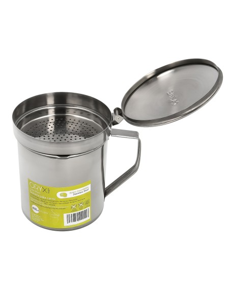 Grasera Acero Inoxidable Para Carne, Aceitera Aceite Usado 1,0 Lts. Con Colador y Tapa, Recipiente Reciclaje Aceite Usado Carne