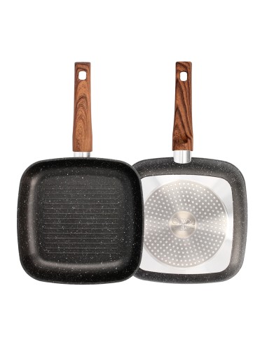 Sarten Aluminio Forjado Antiadherente 24x24x4,5 cm. Mango Engomado / 5 capas / Acabado Piedra / Todo Tipo de Cocinas / Grill