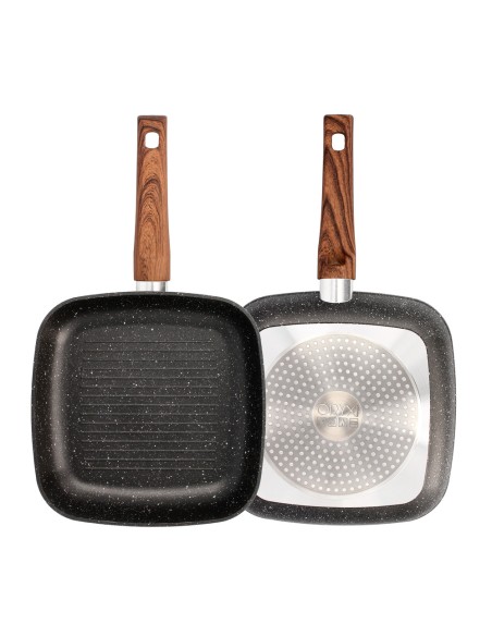 Sarten Aluminio Forjado Antiadherente 24x24x4,5 cm. Mango Engomado / 5 capas / Acabado Piedra / Todo Tipo de Cocinas / Grill