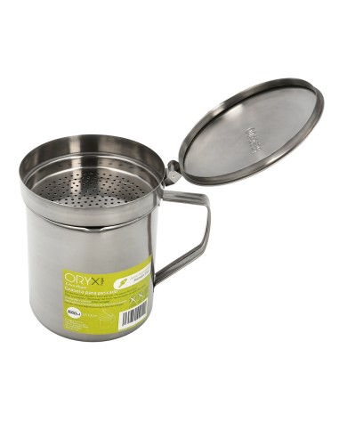 Grasera Acero Inoxidable Para Pescado Aceitera Aceite Usado 1,0 L. Con Colador y Tapa, Recipiente Reciclaje Aceite Usado Pescado