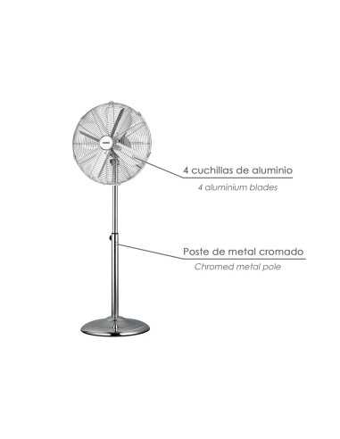 Ventilador Pie Ø 44,5 cm. Altura 130 cm. 60 watt. Ventilador oscilante. Ventilador Pie silencioso. Circulador de aire.