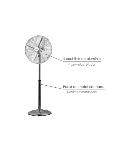 Ventilador Pie Ø 44,5 cm. Altura 130 cm. 60 watt. Ventilador oscilante. Ventilador Pie silencioso. Circulador de aire.