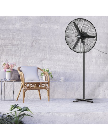 Ventilador Pie Ø 70 x195 cm. Negro 190 W. Oscilación Automatica, Altura Regulable, Cabezal Inclinable, Base Estable 60x60 cm.