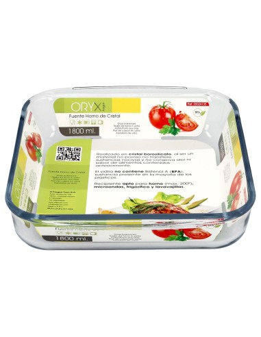 Fuente Horno Cristal Borosilicato Cuadrada 1,1L. 20,7x20,7 cm. Ideal Meclas, Ensaladas, Postres, Cocina, Resposteria. Libre BPA