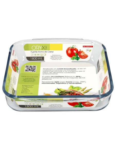 Fuente Horno Cristal Borosilicato Cuadrada 1,1L. 20,7x20,7 cm. Ideal Meclas, Ensaladas, Postres, Cocina, Resposteria. Libre BPA