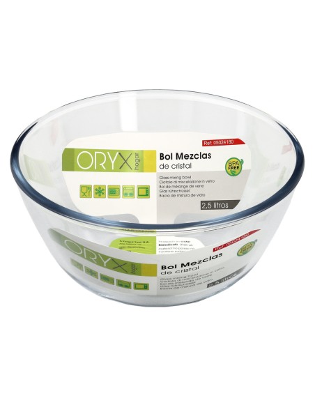Bol De Cristal, Ideal Para Mezclas. 2.5 Litros. Libre BPA, Cristal De Borosilicato.Ensaladas, Postres, Cocina, Resposteria