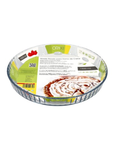 Molde Rizado Horno Cristal Borosilicato Ø 28 cm. Ideal Postres, Cocina, Resposteria, Tartas, Quiche, Libre BPA