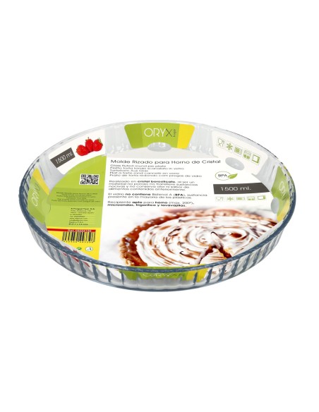 Molde Rizado Horno Cristal Borosilicato Ø 28 cm. Ideal Postres, Cocina, Resposteria, Tartas, Quiche, Libre BPA