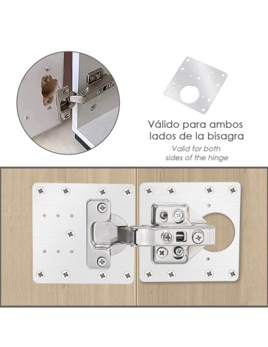 Placas de Reparacion Bisagras Cazoleta 9x9 cm. 1 piezas. Placa Repara Puertas, Placa Reparación Bisagras Mueble