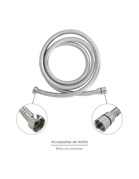 Flexo / Manguera Ducha Extensible Acero Inoxidable 1,7 a 2 Metros Accesorios de Latón. Flexible, Resistente a Torceduras,