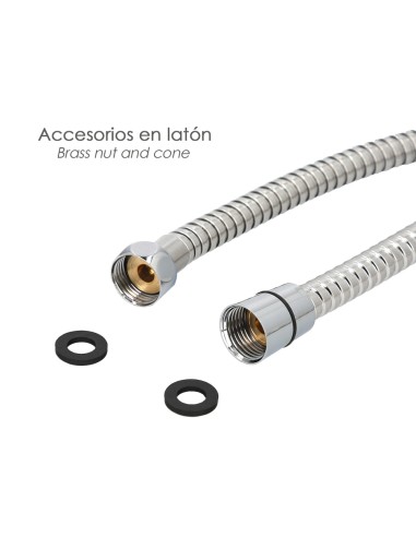 Flexo / Manguera Ducha Acero Inoxidable 2,00 Metros Accesorios de Latón. Flexible, Resistente a Torceduras, Conexión Estandar