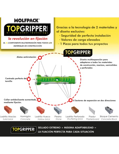 Blister Tacos Topgripper Bimaterial Con Tornillos Ø 8 mm. 20 Piezas Taco Anclaje Universal, Taco Hormigon, Taco Pladur