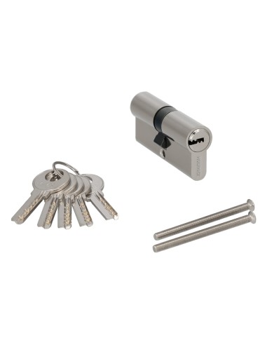 Cilindro Seguridad 35x35 mm. Leva Larga Niquelado Con 5 llaves