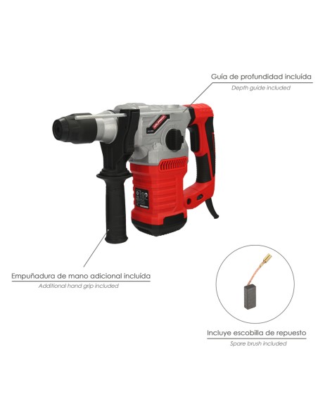 Martillo Demoledor Perforador SDS PLUS 1.500 Watt. Con Accesorios y Maletin. 4.000 IPM 6 Julios.