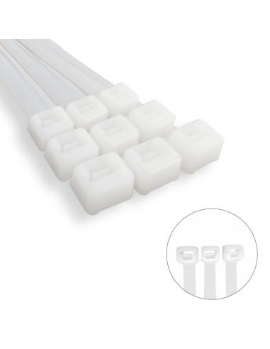 Brida Nylon 100%. Color Blanco / Natural 4,5 x 200 mm. 100 Piezas. Abrazadera Plastico, Organizador Cables, Alta Resistencia