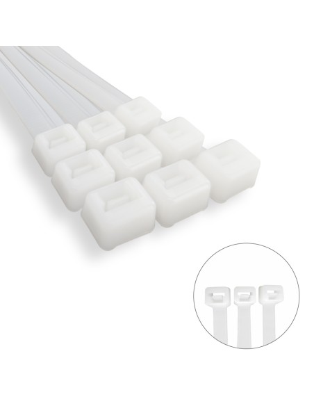 Brida Nylon 100%. Color Blanco / Natural 4,5 x 200 mm. 100 Piezas. Abrazadera Plastico, Organizador Cables, Alta Resistencia