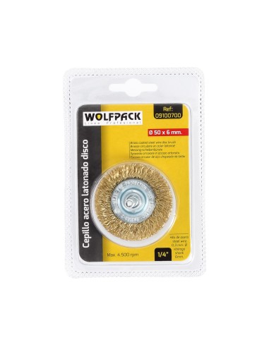 Cepillo Acero Latonado Para Taladro. Disco Ø 50 mm. Espiga 1/4" Cepillo Taladro Alambre Latón, Cepillo Limpieza, Cepillo Pulir.