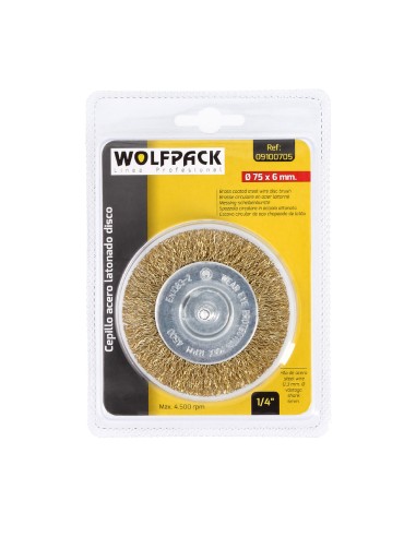 Cepillo Acero Latonado Para Taladro. Disco Ø 75 mm. Espiga 1/4" Cepillo Taladro Alambre Latón, Cepillo Limpieza, Cepillo Pulir.