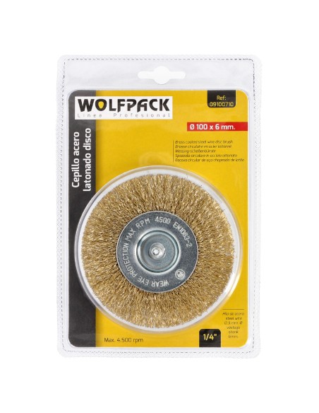 Cepillo Acero Latonado Para Taladro. Disco Ø 100 mm. Espiga 1/4" Cepillo Taladro Alambre Latón, Cepillo Limpieza, Cepillo Pulir.