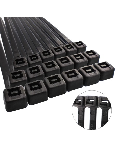 Brida Nylon 100%. Color Negro 7,5 x 450 mm. Bolsa 100 unidades. Abrazadera Plastico, Organizador Cables, Alta Resistencia