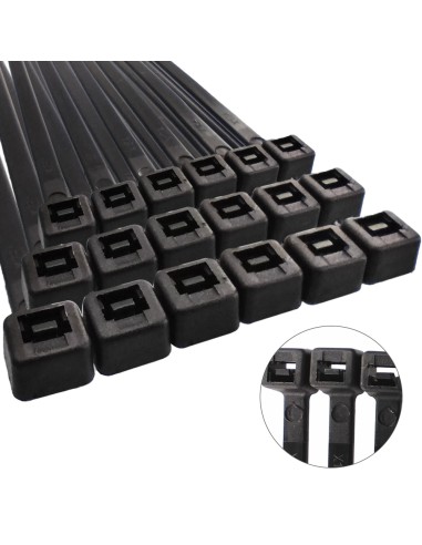 Brida Nylon 100%. Color Negro 9,0 x 780 mm. Bolsa 100 unidades. Abrazadera Plastico, Organizador Cables, Alta Resistencia
