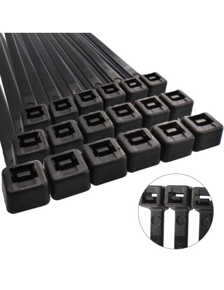 Brida Nylon 100%. Color Negro 9,0 x 780 mm. Bolsa 100 unidades. Abrazadera Plastico, Organizador Cables, Alta Resistencia