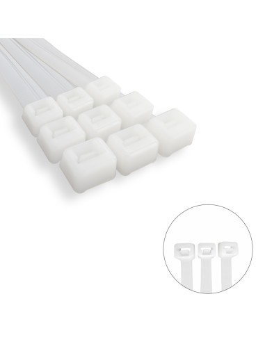 Brida Nylon 100%. Color Blanco / Natural 2,5 x 160 mm. 100 Piezas. Abrazadera Plastico, Organizador Cables, Alta Resistencia