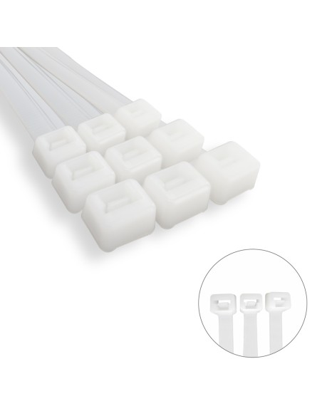 Brida Nylon 100%. Color Blanco / Natural 3,5 x 140 mm. 100 Piezas. Abrazadera Plastico, Organizador Cables, Alta Resistencia