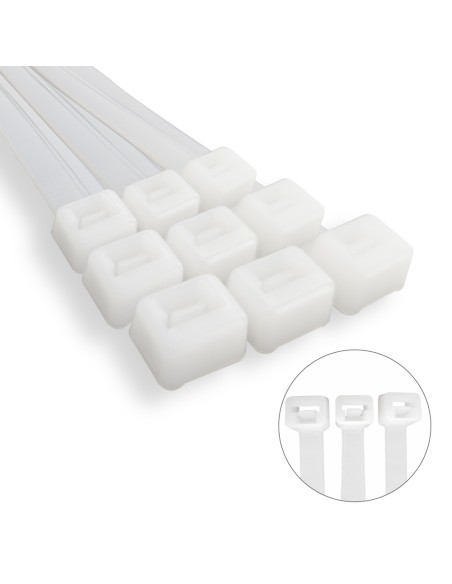 Brida Nylon 100%. Color Blanco / Natural 7,8 x 540 mm. 100 Piezas. Abrazadera Plastico, Organizador Cables, Alta Resistencia