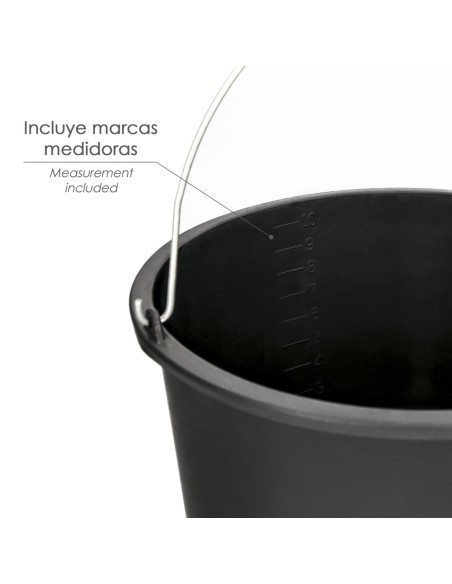 Cubo Obra Italiano Capacidad 10 Litros, Con Marcas Medidoras, Asa Acero Galvanizado, Resistente y Ligero.