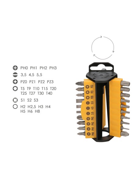 Juego De Puntas con Destornillador 1/4" 35 Piezas. Acero Cromo Vanadio, Kit Destorpuntas, Puntas Destornillador.