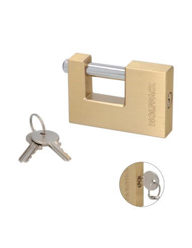 Candado Cuadrado Latón Persiana Ancho 70 mm. Alta Seguridad, Antirrobo Puertas, Contenedores, Trasteros, 2 Llaves