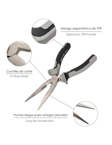 Alicates Boca Recta 200 mm. Acero Cromo Vanadio DIN-ISO 5745 Alicates Punta Recta, Alicates Boca Recta Larga,